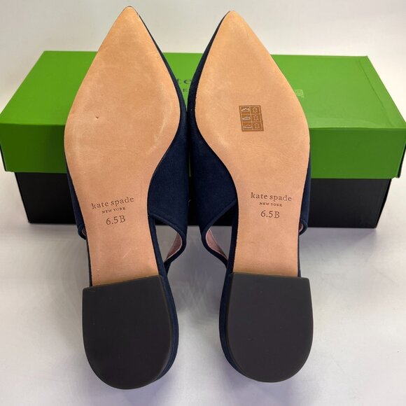 Kate Spade Veronica Flat Size 6.5 B Navy Suede Slingback Bow Pointed Toe Shoe - Picture 13 of 15